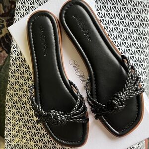 Saks Fifth Avenue Black Braided  Leather Sandals Size 7 & 1/2